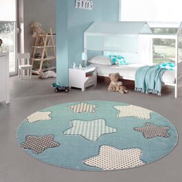 Дитячий килимок Stars Дитячий килимок для хлопчика в синьо-кремово-сірому розмірі (120 см круглий)