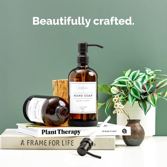 Набір дозаторів для мила 2 шт. з нержавіючою помпою, набір для кухні та ванної кімнати, скляні дозатори 475 мл, вологостійкі етикетки, колір: бронзовий