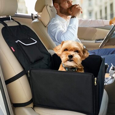 Додаткове міцне автомобільне сидіння для собак TAMOWA, переднє сидіння та заднє сидіння для собак малого та середнього розміру, автомобільне сидіння для собак з ременем безпеки, водонепроникне автомобільне сидіння для собак для захисту автомобіля, чорний