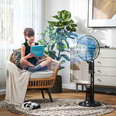 Вентилятор з водяним охолодженням, зволожувач повітря, кут нахилу 10°, коливання 70°, 3 швидкості, потужність 75 Вт, чорний