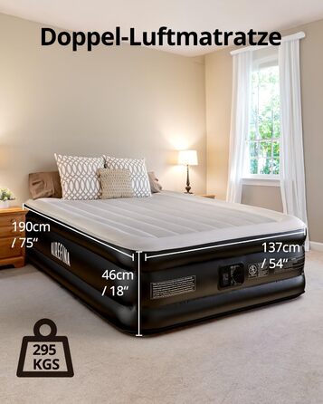 Надувний матрац Ariefina, двоспальне надувне ліжко з вбудованим насосом, надувний матрац для дому з швидким надуванням, міцне надувне ліжко за технологією Type-0 для гостей і кемпінгу -190x137x46см