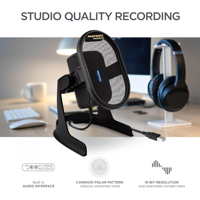 Мікрофон конденсаторний Marantz Professional MPM-1000U з великою мембраною та USB-підключенням для подкастів, студії та геймінгу