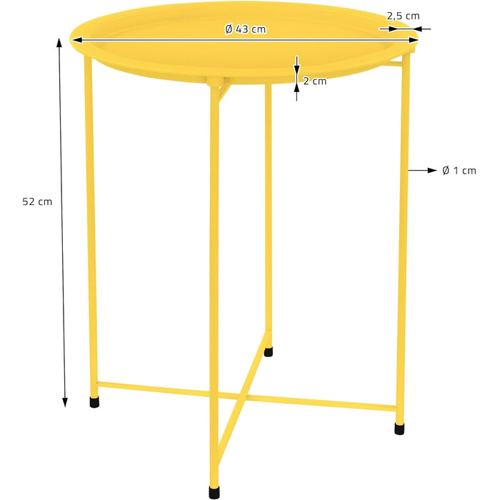 Круглий журнальний столик ML-Design Ø43xH52 см з металу, журнальний столик зі знімним підносом, складний, стійкий, стіл для вітальні журнальний столик журнальний тумбочка тумбочка садовий стіл, для напоїв і закусок (жовтий)
