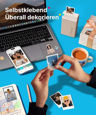 Портативний міні-фотопринтер Liene Pearl N200 Pro з кольоровою сублімацією, 50 фото (5x7,6 см), 5 стрічок, Bluetooth, 300 dpi, для iPhone & Android, акумулятор, золотий колір