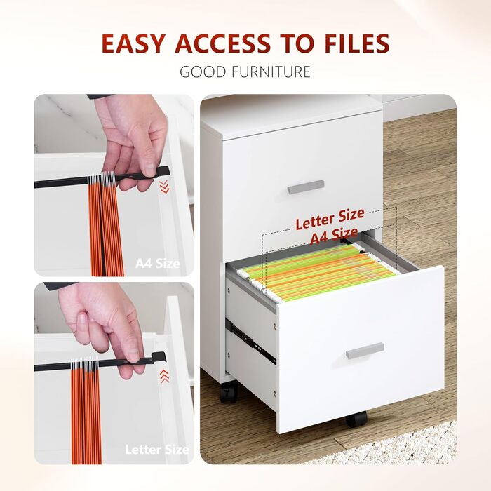 Шафа для документів SDHYL на 2 шухляди, мобільна, для A4/листів/legal документів, 46.2x40x67.5cm (Біла)