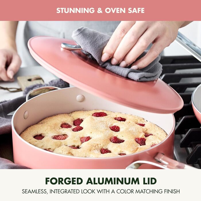 Набір кухонного посуду GreenPan Nova 10 предметів: каструлі, сковороди, кришки, аксесуари. Без PFAS, керамічне антипригарне покриття, колір Коралл