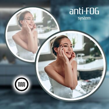 LED дзеркало для ванної кімнати Home Glow круглої форми 80 см – з підсвічуванням, проти запотівання, сенсорним вимикачем, металевим каркасом (графіт)