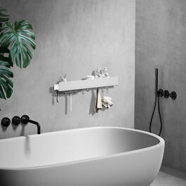 Поличка для душу Rekita без свердління, органайзер для ванної кімнати 40 см, поличка з нержавіючої сталі з 4 знімними гачками, тримач для шампуню для душу, настінна поличка, органайзер для ванної кімнати (Білий-50 см)