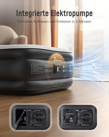 Надувний матрац Airefina з самонадуваванням та інтегрованою помпою, преміум-гостьове ліжко, швидке надування за 3 хвилини, для кемпінгу та дому, 203x152x40 см, 2 особи