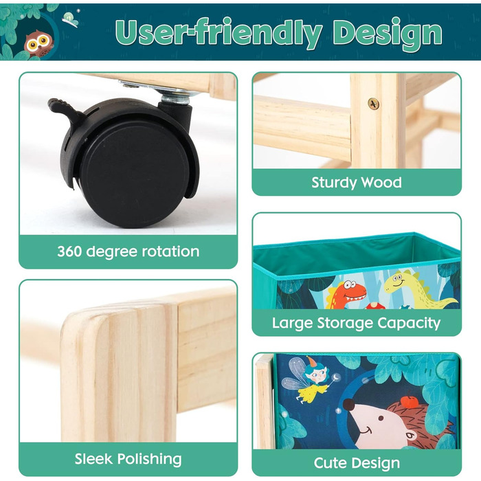 Органайзер для іграшок HOMCENT з колесами та 6 контейнерами, велика місткість, тематика динозаврів для дитячої кімнати