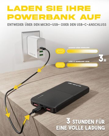 На 10000 мАг, USB-C і 2 шт. USB-A, швидка зарядка 18 Вт для смартфонів, 10 - Power Bank