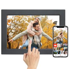 Frameo Цифровий фоторамка 10.1 дюйма з Wi-Fi, HD сенсорний екран, 16GB пам'яті, автоматичне обертання, віддалене завантаження фото та відео, чорний