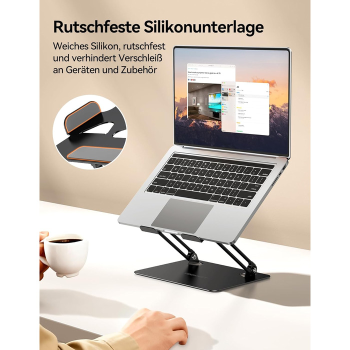 Підставка для ноутбука TECKNET, металева, регульована, 10-17.3 дюймів, чорна