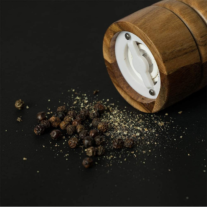 Набір млинів для солі і перцю DeroTeno, набір з 2 млинів для спецій, млин для солі і перцю з дерева акації з керамічним млином, діаметр 21 см ( - 16,5 см)