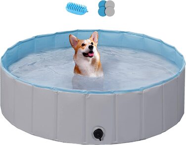 Басейн для собак Yaheetech, басейн 100/120/140/160 x 30 см, басейн для веслування собак, складний басейн для ванни, водний басейн, складний душовий умивальник для домашніх тварин (сірий, M - 100 x 30 см)