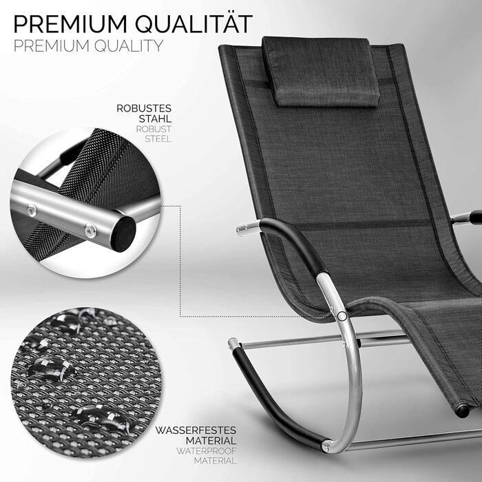 Розслаблююче крісло-шезлонг Tillvex для саду | Водостійкий шезлонг | Крісло-гойдалка з навантаженням до 150 кг | Лежак з дихаючою спинкою (Антрацит/Сірий) (Чорний)