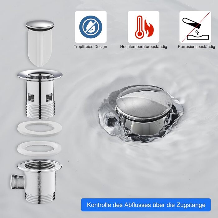 Змішувач для ванної кімнати з витяжною штангою, однорідний змішувач, хромований, з витяжною штангою, для ванної кімнати, з сифоном