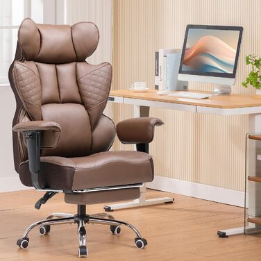 Ігровий крісло COMHOMA з ергономічною підтримкою спини, регульованими підлокітниками та широким сидінням (колір: коричневий)