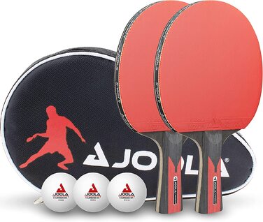 Набір для настільного тенісу JOOLA Duo Carbon 2 ракетки для настільного тенісу 3 м'ячі для настільного тенісу чохол для настільного тенісу, Червоний/Чорний, 6 шт. і м'ячі для настільного тенісу турнір 3 зірки добірні 40 мм Преміум білого кольору, 12 шт.
