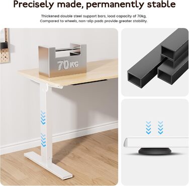 Регульований стіл 80x160 см, електричний з функціями пам'яті та захисту від зіткнень, висота 70–117 см, для офісу, дому та геймінгу (колір натурального дерева)