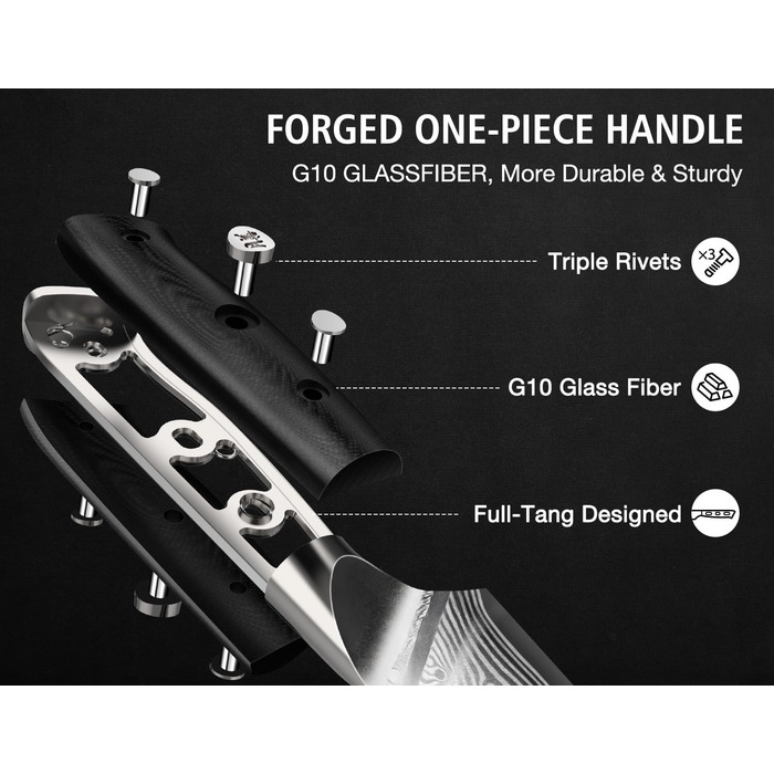 Японський ніж SHAN ZU 15 см з дамаської сталі, PRO Series - універсальний ніж для кухні з лезом з 67 шарів вуглецевої сталі та ручкою G10