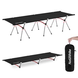 Польове ліжко Naturehike ультралегке складане, витримує до 150 кг, з регулюванням висоти, чорне — для кемпінгу, офісу та гостей