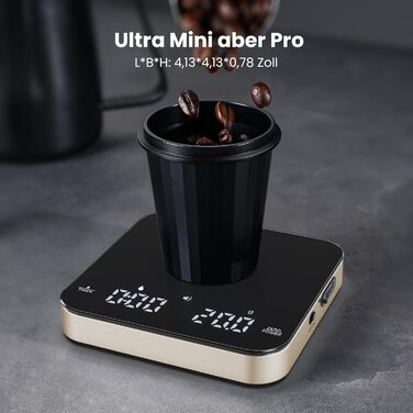 Ваги для кави Maestri House Mini-Kaffeewaage: точні ваги 2 кг/0,1 г з таймером для еспресо та Pour-Over (чорне золото)