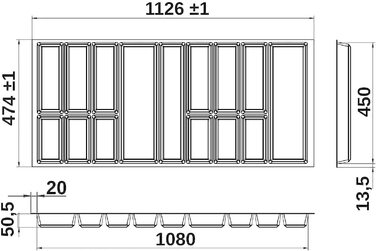 ОРГА-БОКС VII Дизайн Вставка для столових приборів чорний 726 x 474 мм місце для зберігання столових приборів Veriset кухні KH Schroder і багато іншого. з корпусом 80 (для ширини корпусу 1200 мм)