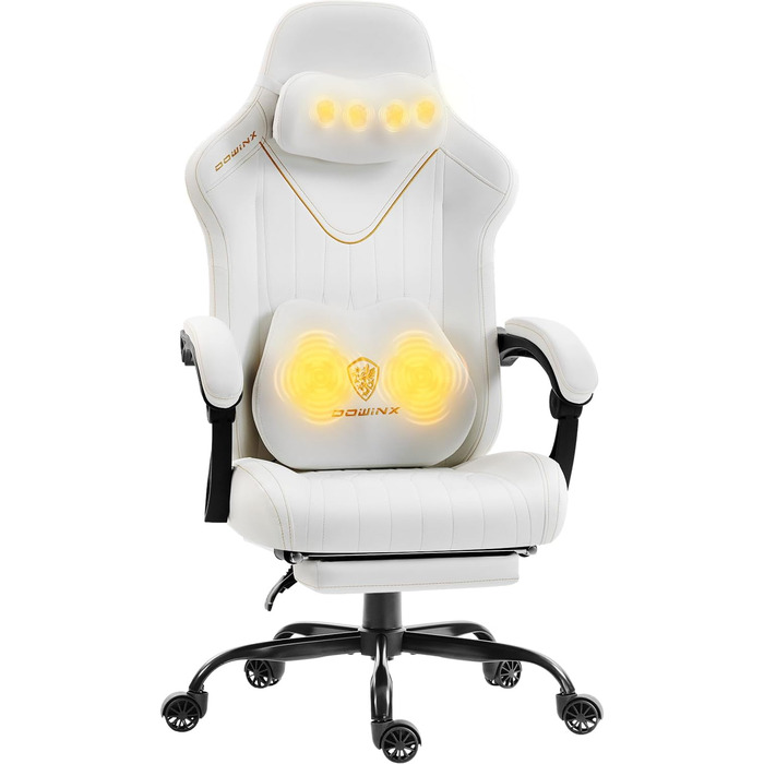 Ігровий крісло Dowinx з масажем, ергономічний дизайн, підтримка попереку та шиї, до 135 кг, шкіряне, чорний