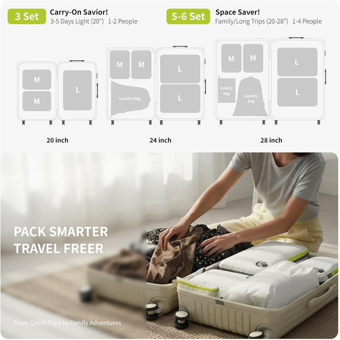 Набір компресійних органайзерів для одягу Cipway для подорожей, ультралегкі пакувальні куби для валізи та рюкзака, сірий, 5 шт.