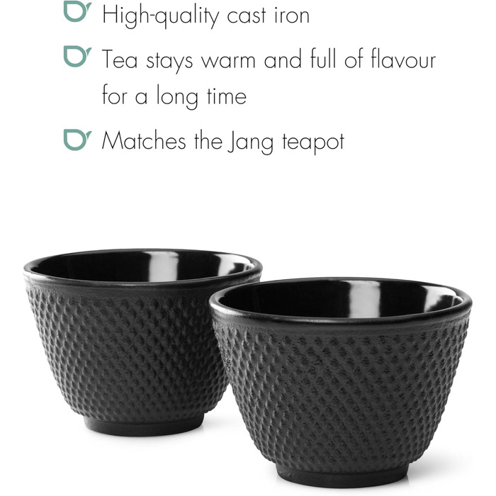 Набір з 2 чавунних чорних чашок Jang, чавун, об'єм 220 мл, чорне, 7.8 см
