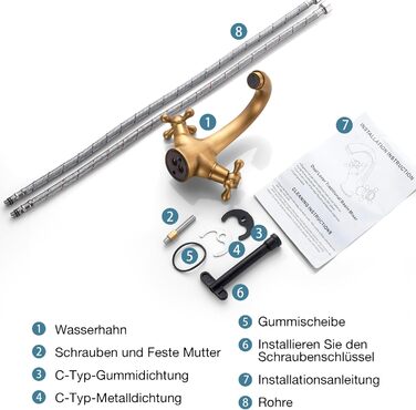 Змішувач для ванної кімнати з міді, ретро стиль, 2-вентильний, G3/8, для мийки, антична мідь