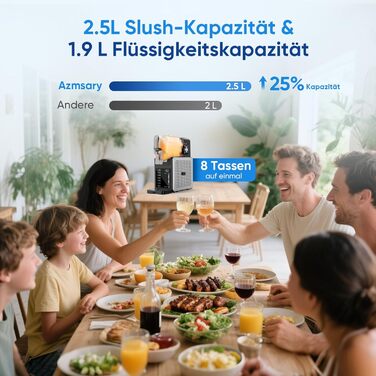 Машина для приготування сляшів 2,5L з LED-дисплеєм, 6 програм (Margarita, Frappé, Milkshake), керування однією кнопкою (Сріблястий)