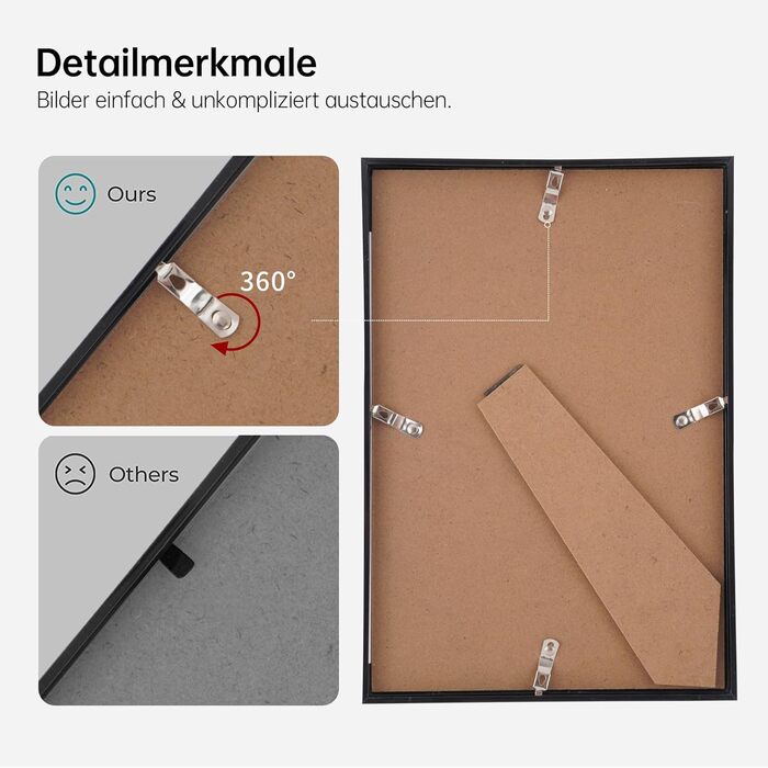 Набір фоторамок 5er Bilderrahmen DIN A4 з плексигласом для фото та портретів: рамка для встановлення та підвішування