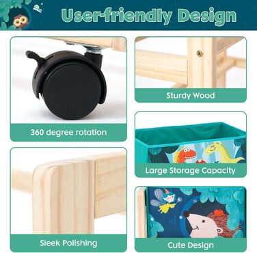 Органайзер для іграшок HOMCENT з колесами та 6 контейнерами, велика місткість, тематика динозаврів для дитячої кімнати