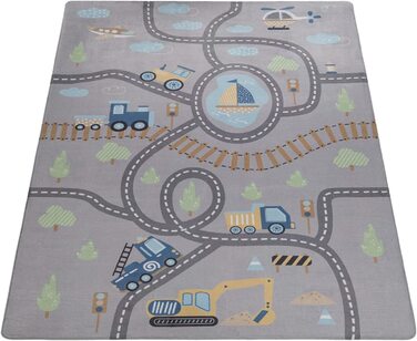 Домашній ігровий килимок Paco, килимок для дитячої кімнати, вуличний килимок для хлопчиків і дівчаток, нековзний автомобільний килимок, сірий, зелений, синій, Розмір (120 см круглий)