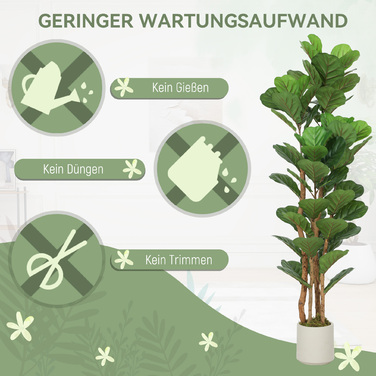 Штучна фіганова пальма (Ficus lyrata) у горщику, з 71 листям, масивний дерев'яний стовбур, 50 x 50 x 150 см, зелена