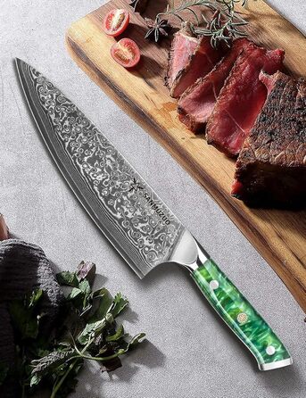 Ніж кухарський 20 см Xuan Серія VG10 Дамаська сталь, ручка з харчового пластику (смарагдовий)