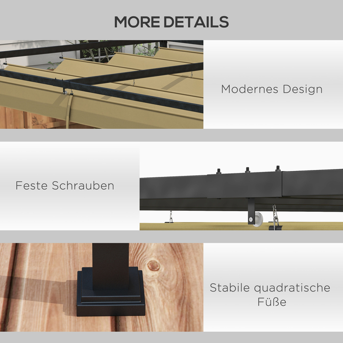 Пергола, міцний сонцезахист для саду, балкону, тераси, виготовлена з металу та пластику, захищає від ультрафіолету та вологи, кольору хакі