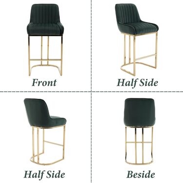 Набір з 2 барних стільців з велюру з золотистими ніжками, з підлокітниками та спинкою для кухонного острова/домашнього бару (зелений)