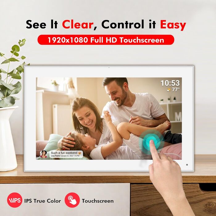 Цифровий фоторамка FRAMEO з Wi-Fi, 32 ГБ, 10,1 дюйма, IPS LCD, сенсорний екран, Smart Cloud, автоматичне обертання, підключення до Frameo App (15,6 дюйми, білий)