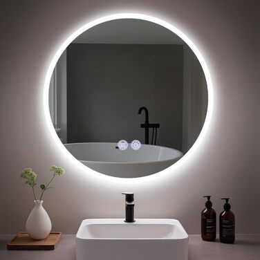 Дзеркало для ванної кімнати кругле LED з підсвічуванням 60 см, IP44. Кругле дзеркало з LED підсвічуванням для ванної кімнати, сенсорне керування, 60x60 см