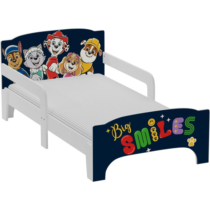 Ліжко дитяче Leomark Paw Patrol Smart - дерев'яне односпальне ліжко 70x140 см з текстильними ящиками, білий/рожевий колір, з принтом Paw Patrol