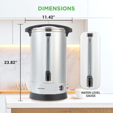 NutriChef Електричний автоклав та дозатор гарячої води 13л - нержавіюча сталь з захисним кришкою та краном без протікання | Функція підігріву для глінтвейну, чаю, кави | Для комерційного та приватного використання | 1100W компактний пристрій (19 літрів)