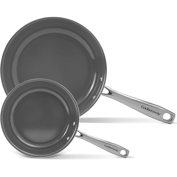 Набір каструль Cookersway: 20, 24, 28 см, сковороди з керамічним покриттям, для приготування їжі, без PTFE, PFOA, PFAs, безпечний для духовки та мийки, сірий колір