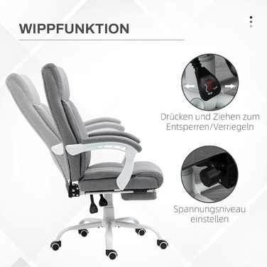 Ергономічне письмове крісло HOMCOM Office Chair з регульованою спинкою на 155° і функцією відкидання, регулюється по висоті для комфорту