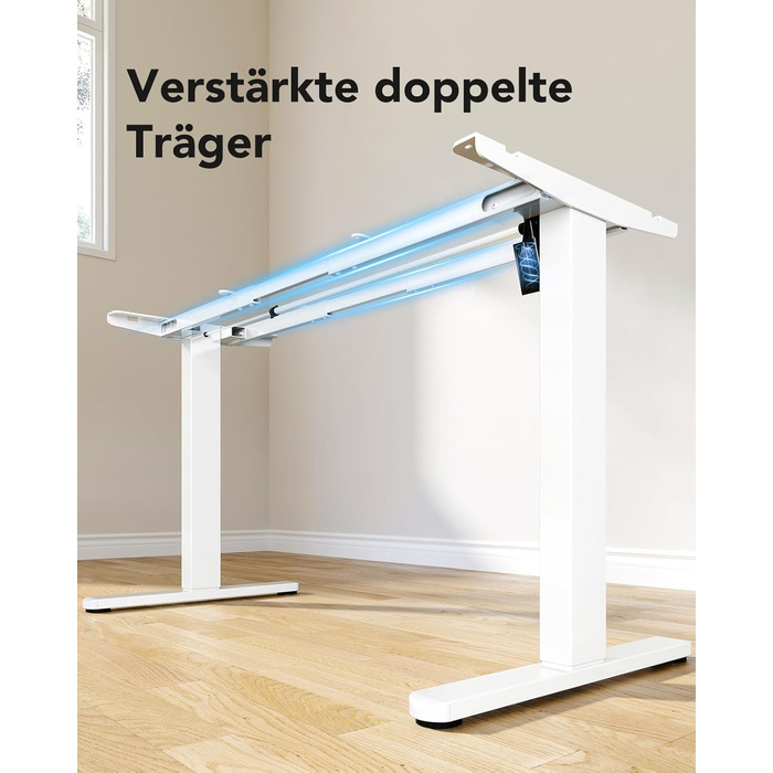 Регульований стіл-рама HUANUO з безщітковим мотором, вантажопідйомність 100 кг, для стільниць 110x200 см (тільки рама, білий)