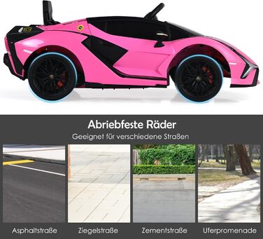 Дитячий електромобіль Lamborghini 12V COSTWAY з пультом, MP3, музикою, LED-фарами, рожевий, для дітей 3-8 років
