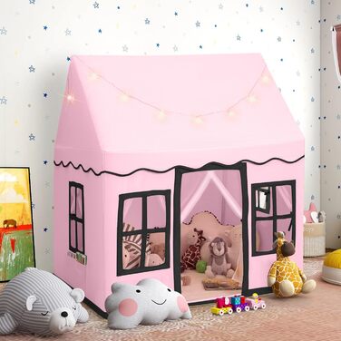 Дитячий намет Dreamade з гірляндою та килимком, намет Тіпі, дитячий будиночок з вікнами, рожевий