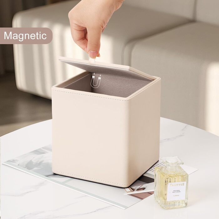 Скріпка для серветок з PU шкіри KingFOM, бежева, квадратна - для офісу, авто, дому